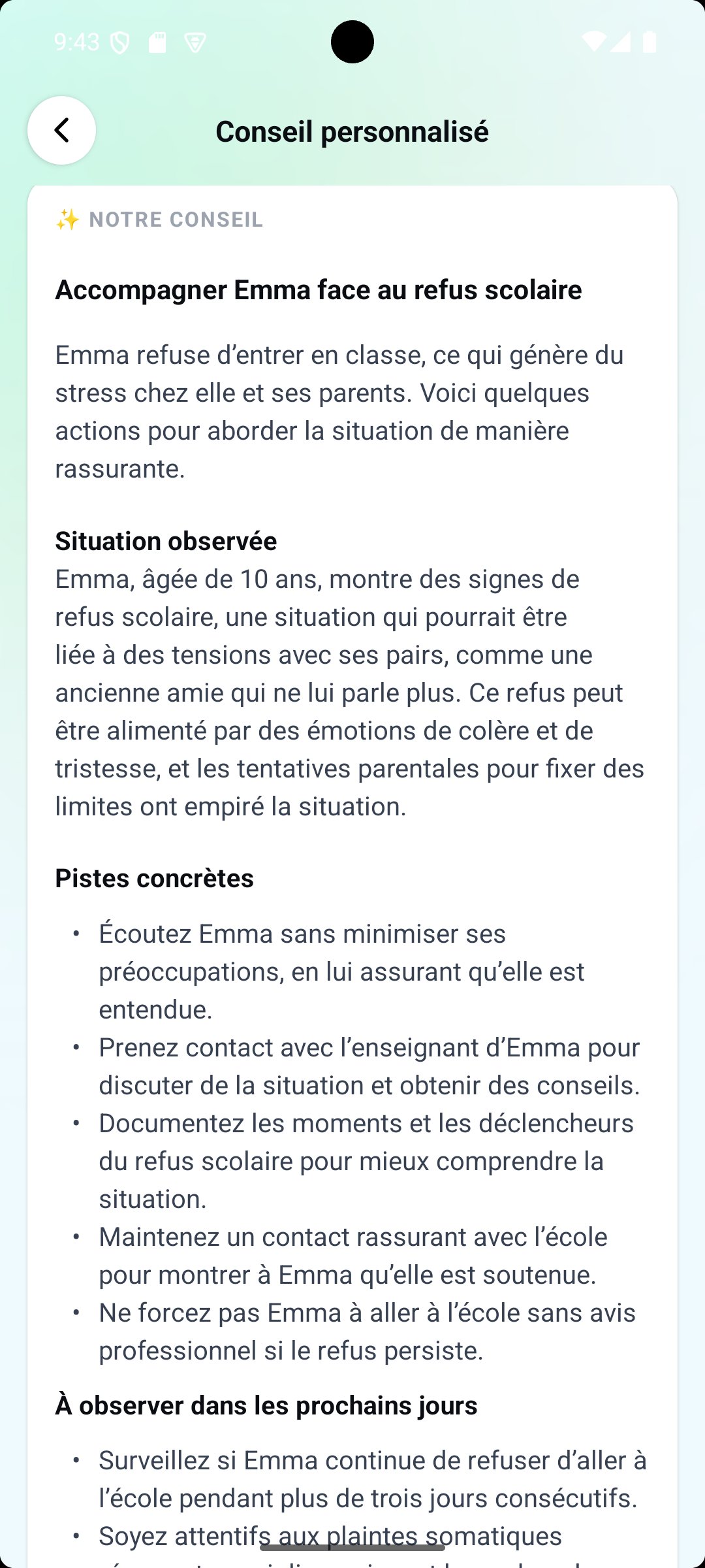 Conseil personnalisé ZenFamy